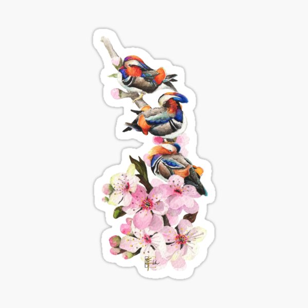 Mandarin Ducks & the cherry Blossom Sticker
