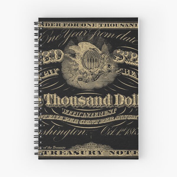 Item preview, U.S. One Thousand Dollar Bill - 1863 $1000 USD Treasury Note in Gold on Black  designed and sold by Serge Averbukh Art Studio.