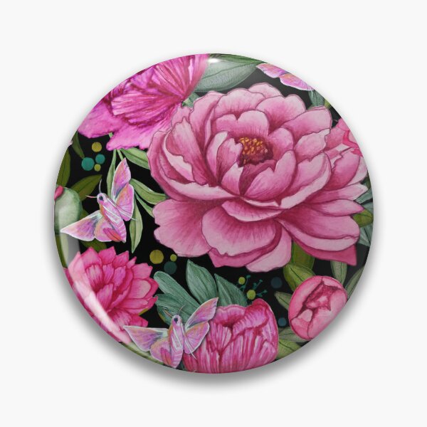 Item preview, Pink Peony and Elephant Hawk Moth  floral garden watercolor art pattern designed and sold by MagentaRose.
