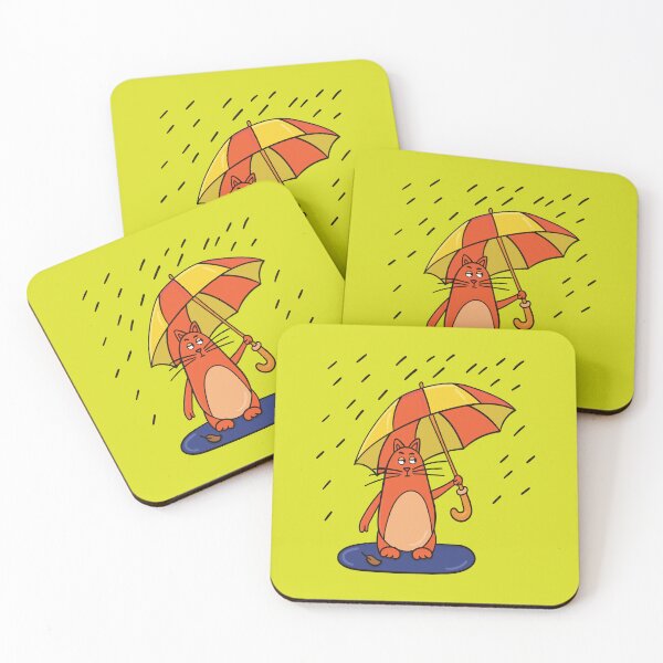 Item preview, Orange cat with umbrella in a rainy day designed and sold by Bonobofy.