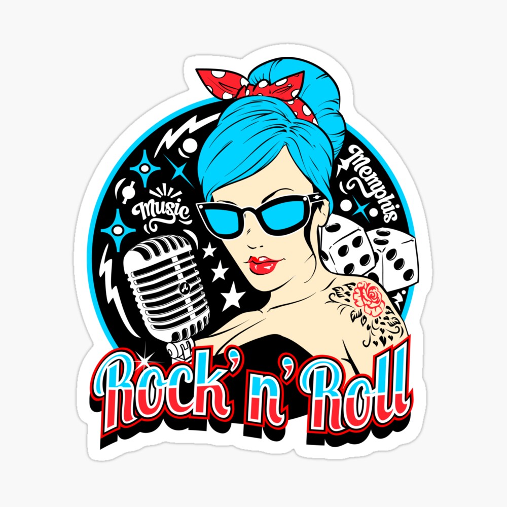 Rockabilly Style Pin Up Girl Guitar Dice Vintage Classic Rock and Roll  Music | Sticker