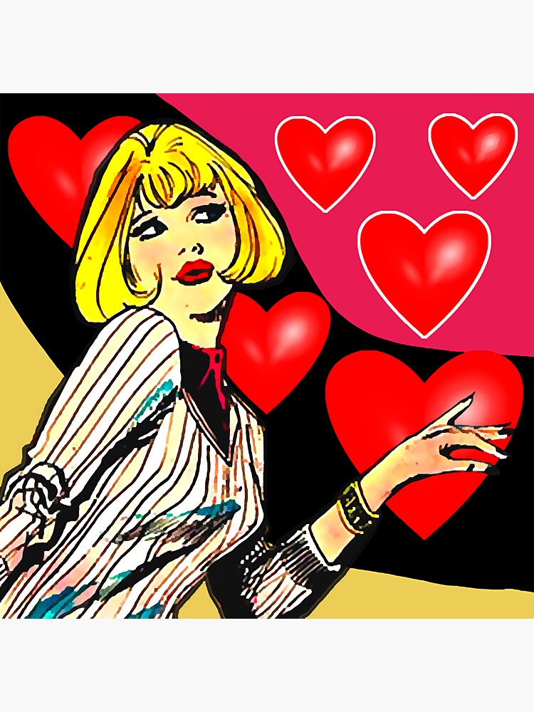 "Blonde girl with bangs and hearts. " Sticker by BrendaSi503701 Redbubble