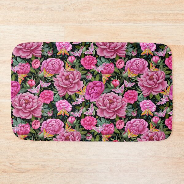 Item preview, Pink Peony and Elephant Hawk Moth  floral garden watercolor art pattern designed and sold by MagentaRose.