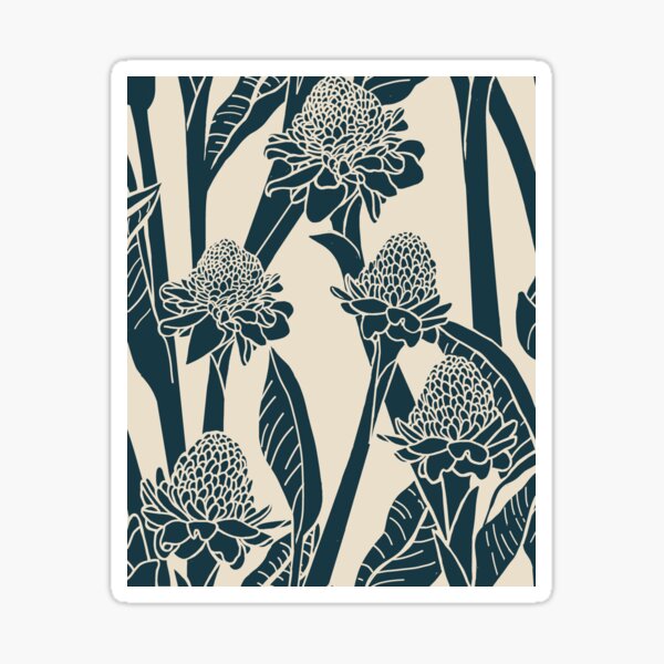 Hawaiian Torch Ginger-charcoal and light tan Sticker
