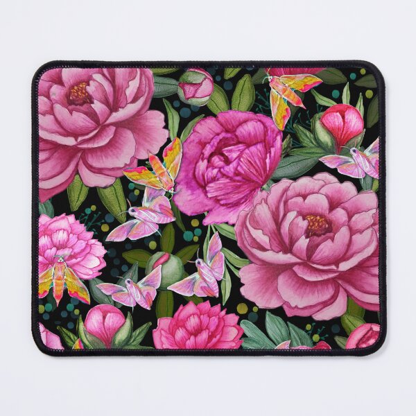 Item preview, Pink Peony and Elephant Hawk Moth  floral garden watercolor art pattern designed and sold by MagentaRose.