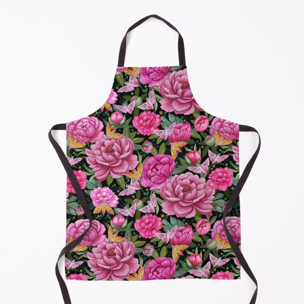 Item preview, Pink Peony and Elephant Hawk Moth  floral garden watercolor art pattern designed and sold by MagentaRose.