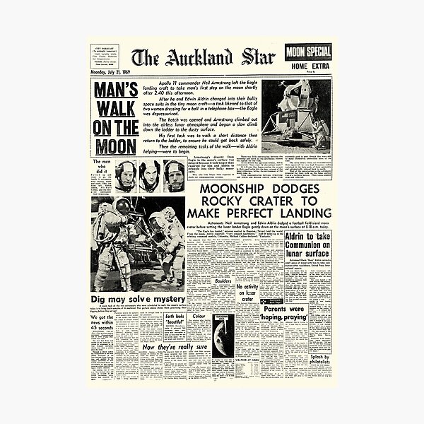 "Historic Moon Landing Newspaper Headlines" Photographic Print for Sale