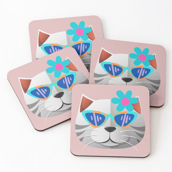 Item preview, Cool feline with glasses and flower, vintage cat. designed and sold by EMIPRINCESS.