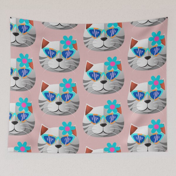 Item preview, Cool feline with glasses and flower, vintage cat. designed and sold by EMIPRINCESS.