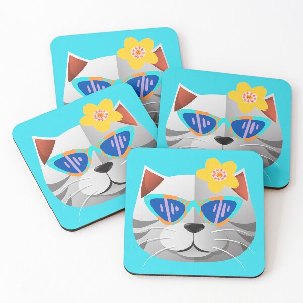 Item preview, Cool feline with glasses and flower, vintage cat. retro cat. designed and sold by EMIPRINCESS.