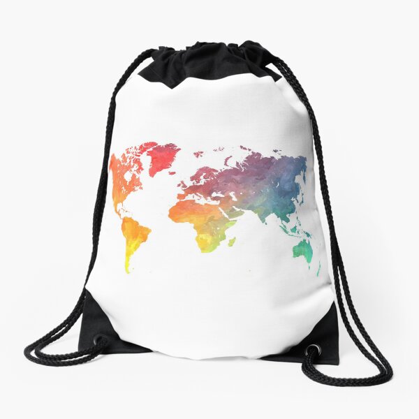 Map of the world colored Drawstring Bag
