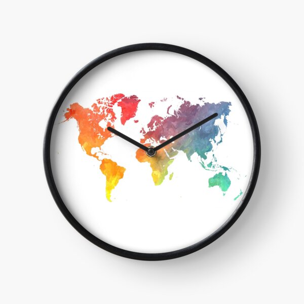 Map of the world colored Clock