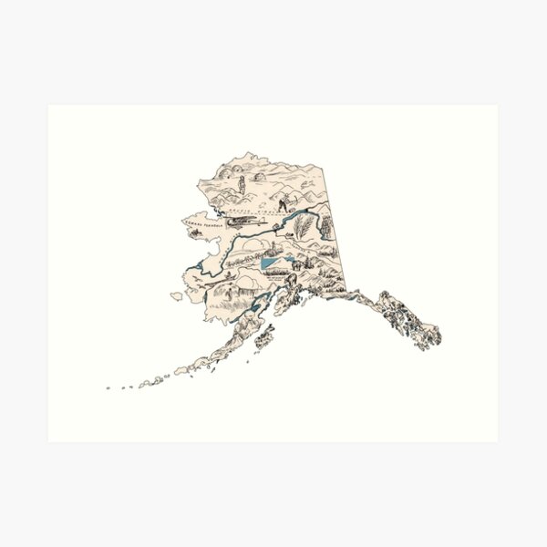 Alaska Vintage Picture Map Art Print