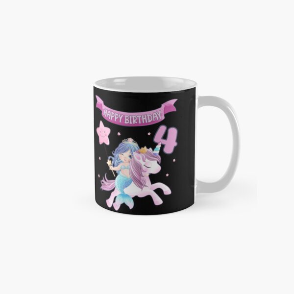 Vista previa del artículo con la obra «4to cumpleaños - Sirena con niña unicornio», diseñado y vendido por Shirt-Designs.