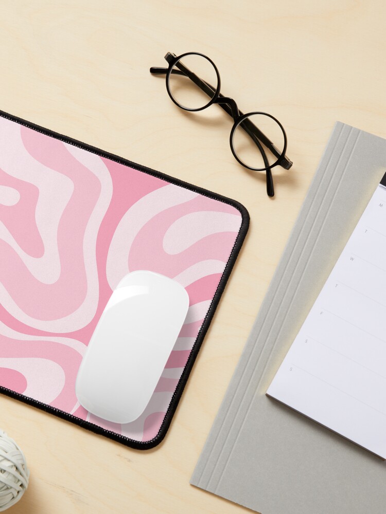 Alternate view of Modern Retro Liquid Swirl Abstract in Pretty Pastel Pink Mouse Pad