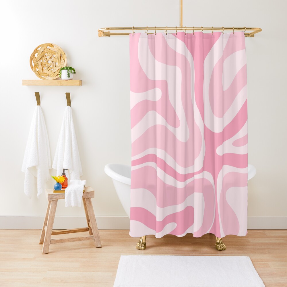 Modern Retro Liquid Swirl Abstract in Pretty Pastel Pink Shower Curtain