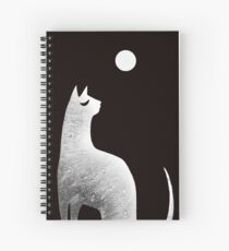 Ghost Cat and Moon in black and white Spiral Notebook