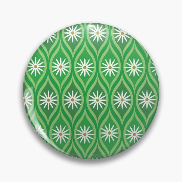 Item preview, Retro Daisy flower pattern on  geometric oval ogee  green shapes  designed and sold by Yasminepatterns .