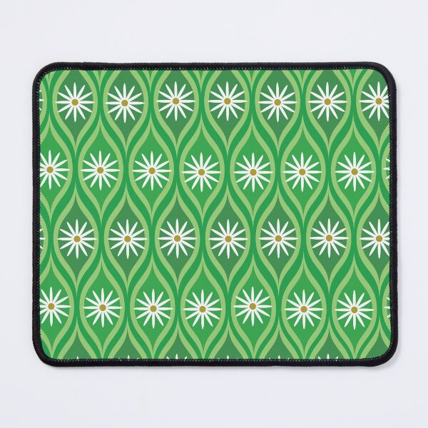 Item preview, Retro Daisy flower pattern on geometric oval ogee green shapes designed and sold by Yasminepatterns .