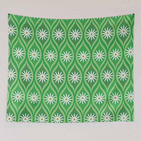 Item preview, Retro Daisy flower pattern on  geometric oval ogee  green shapes  designed and sold by Yasminepatterns .