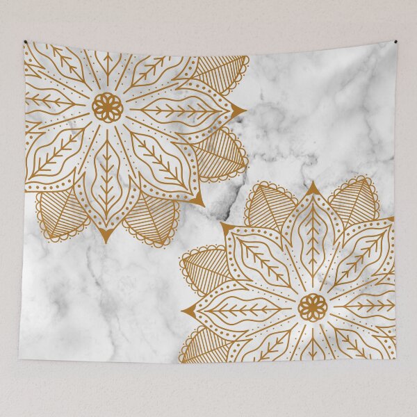Item preview, gold mandala and white marble luxury pattern designed and sold by Beeroclock.