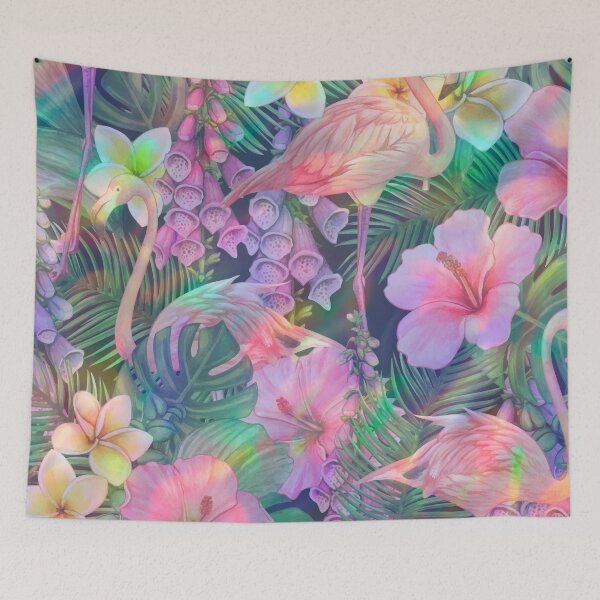 Item preview, holo tropic neon flamingo pattern designed and sold by Beeroclock.