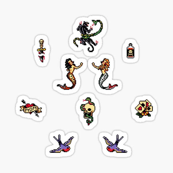 Artikel-Vorschau von Pixel Tattoo Aufkleber Set, designt und verkauft von breakfasteagle.