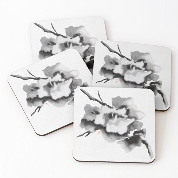 Item preview, sumie ink rose of sharon on textured paper designed and sold by CuisineCat.