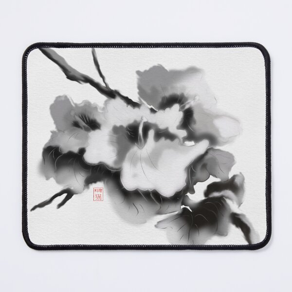 Item preview, sumie ink rose of sharon on textured paper designed and sold by CuisineCat.