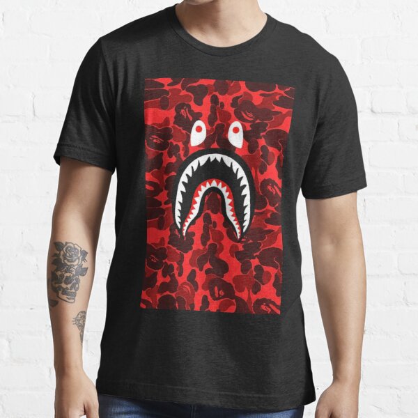 BAPE Red & Camo Shark T-shirt, A Bathing Ape, Sz Large