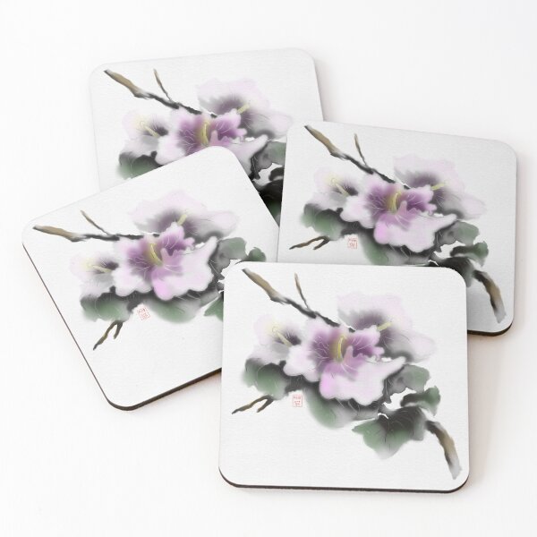 Item preview, Purple watercolor and sumie ink rose of sharon on textured paper designed and sold by CuisineCat.