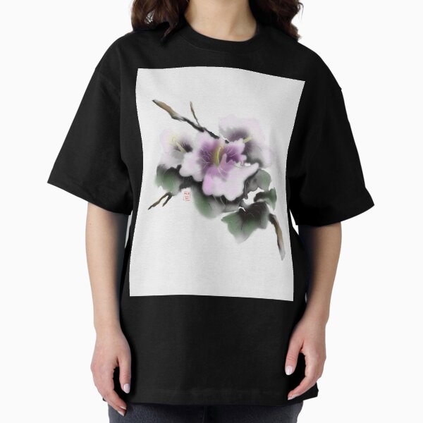 Aperçu de l'œuvre Aquarelle violette et encre sumie rose de sharon sur papier texturé créée et vendue par CuisineCat.