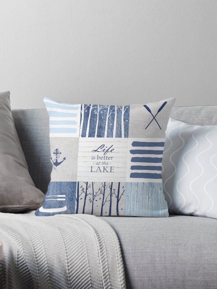 Thumbnail 1 of 4, Pillow, Life is better at the lake patchwork designed and sold by Fibracreativa.