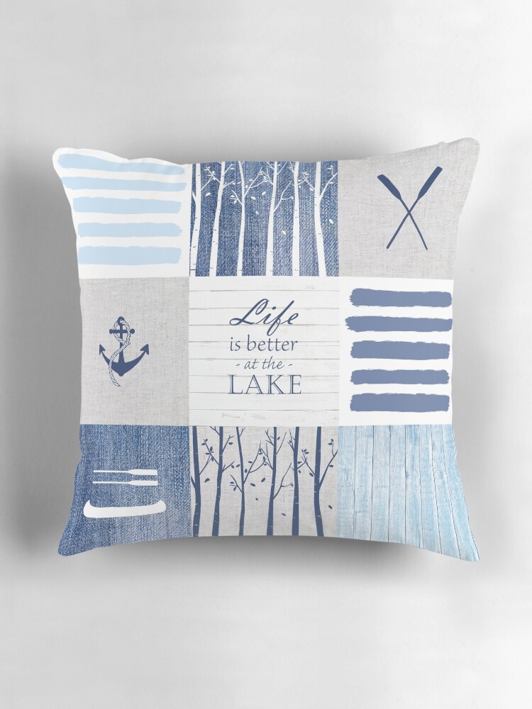 Thumbnail 3 of 4, Pillow, Life is better at the lake patchwork designed and sold by Fibracreativa.