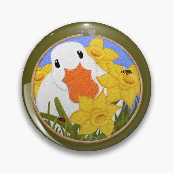 Item preview, Daffodils and Duck Felt Look on Embroidery Hoop | Cherie's Art(c)2022 designed and sold by CheriesArt.