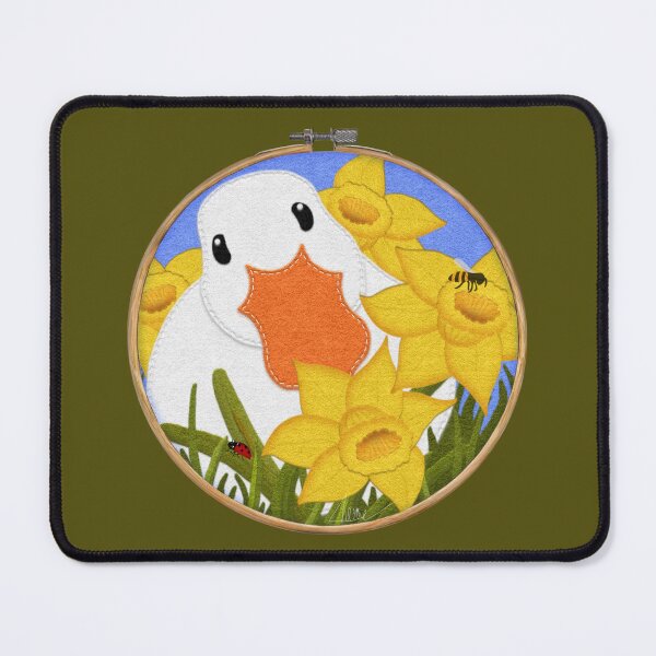 Item preview, Daffodils and Duck Felt Look on Embroidery Hoop | Cherie's Art(c)2022 designed and sold by CheriesArt.