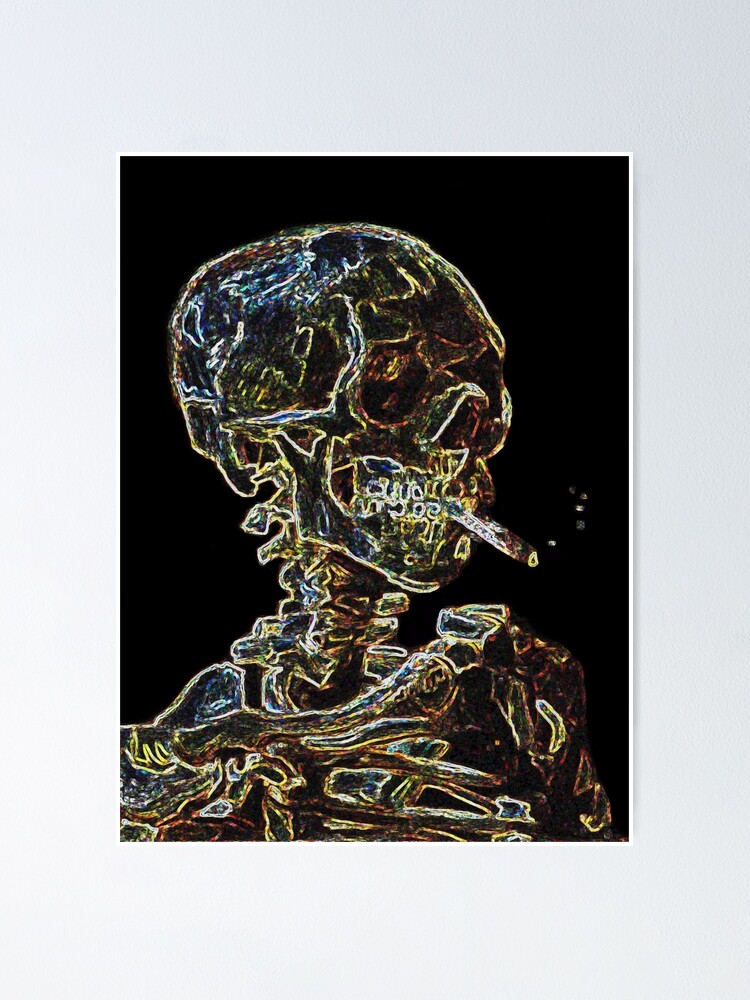 "Neon Van Gogh Skull with Burning Cigarette " Poster for Sale by neongrunger Redbubble
