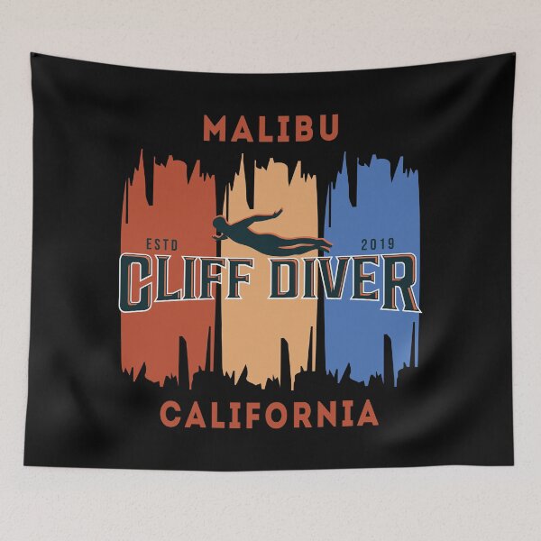 Item preview, Cliff Diving - A design featuring a cliff diver and color bars and the slogan Malibu Cliff Diver California designed and sold by velisani.