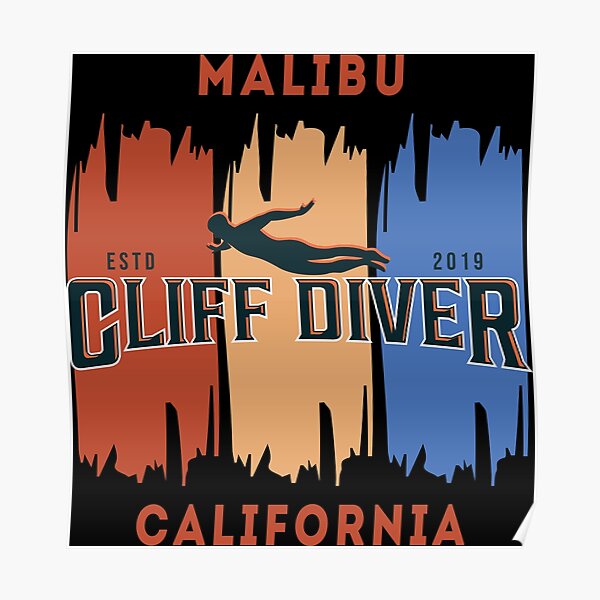 "Cliff Diving A design featuring a cliff diver and color bars and the