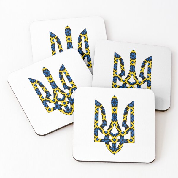 Item preview, Ukrainian state coat of arms Tryzub with ornament in symbolic blue and yellow colors designed and sold by Familyshmot.