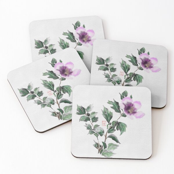 Item preview, Purple watercolor and sumie ink hibiscus on textured paper designed and sold by CuisineCat.