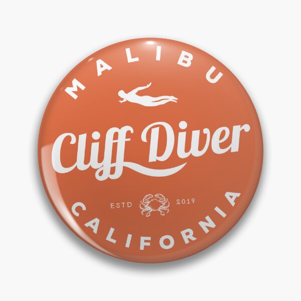 Item preview, Cliff Diving - A design featuring a cliff diver and an orange circle with the slogan Malibu Cliff Diver California designed and sold by velisani.