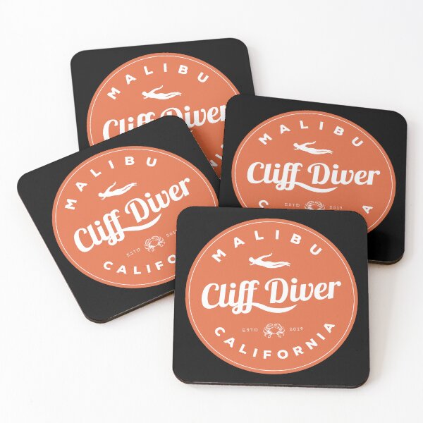 Item preview, Cliff Diving - A design featuring a cliff diver and an orange circle with the slogan Malibu Cliff Diver California designed and sold by velisani.