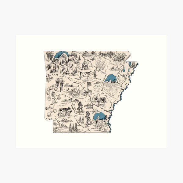 Arkansas Vintage Picture Map Art Print
