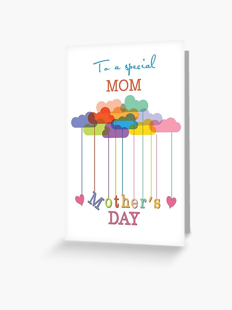 Carte De Vœux Maman Les Nuages Et Les Coeurs Arc En Ciel De La Fete Des Meres Mignon Par Sandrarose Redbubble