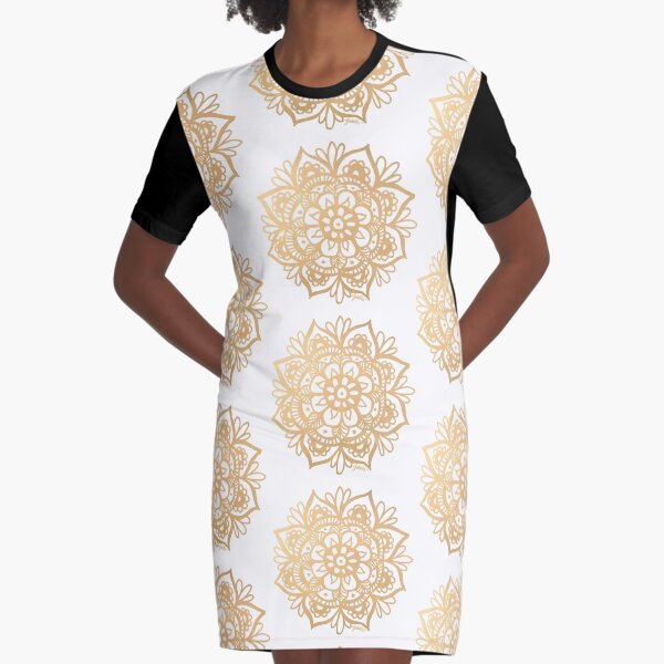Gold Mandala Graphic T-Shirt Dress