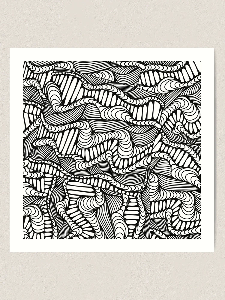Black and White Zentangle Wavy Doodle Design