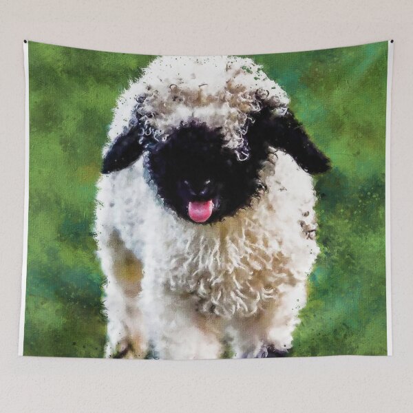 Item preview, Swiss Valais Blacknose Sheep, Black Faced Sheep, Cute Baby Farm Animal, Walliser Schwarznasenschaf, Cute Fluffy Sheep designed and sold by Paintcorner.