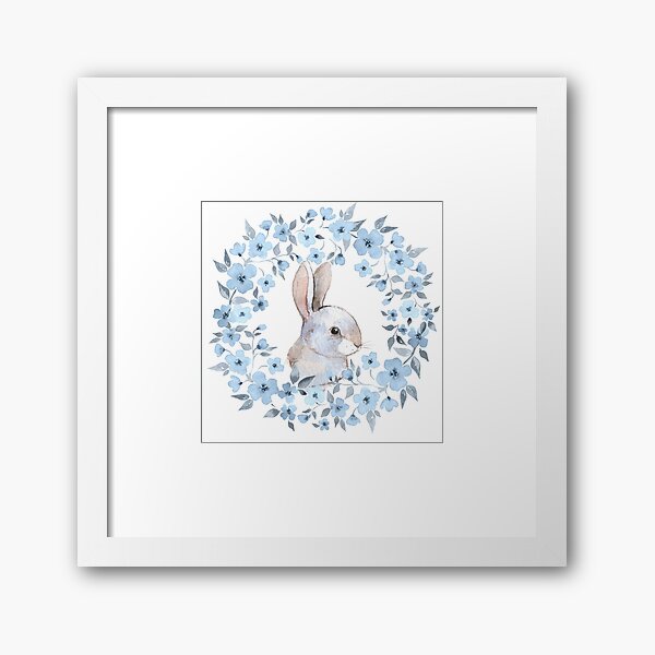 Rabbit and floral wreath Framed Art Print