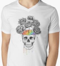 Skull with rainbow brains Men's V-Neck T-Shirt